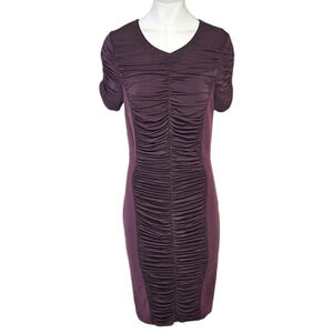 Burberry London Womens Ruched Jersey Dress Purple Zip Back Cap Sleeve